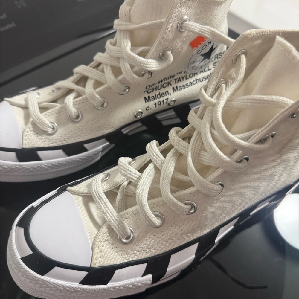 OFF WHITE X Converse High-Top Sneakers in Cream and Black